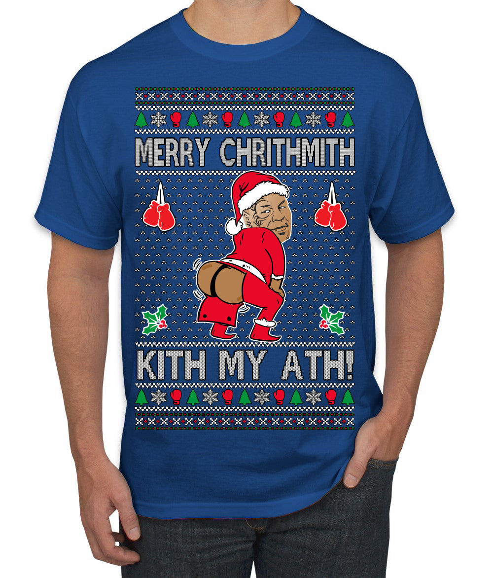 Merry Chrithmith Kith My Ath, Funny Butt Dancing, Viral Kiss My Ass Boxing Fight Meme, Men Women Ugly Christmas Sweater Men's T-Shirt