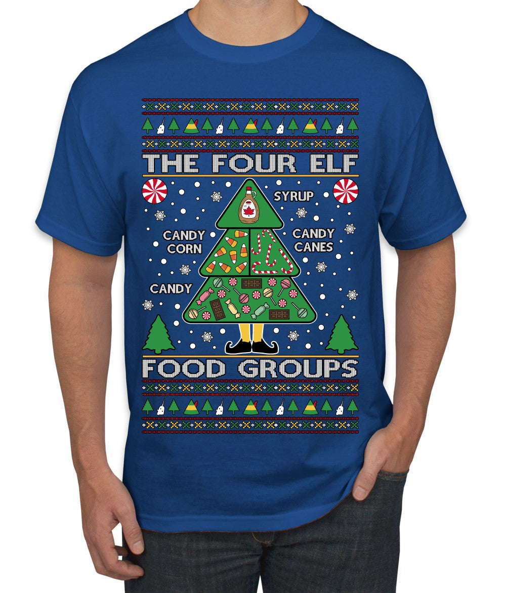 The Four Elf Food Groups Candy Canes Syrup Funny Ugly Christmas Sweater Men's T-Shirt