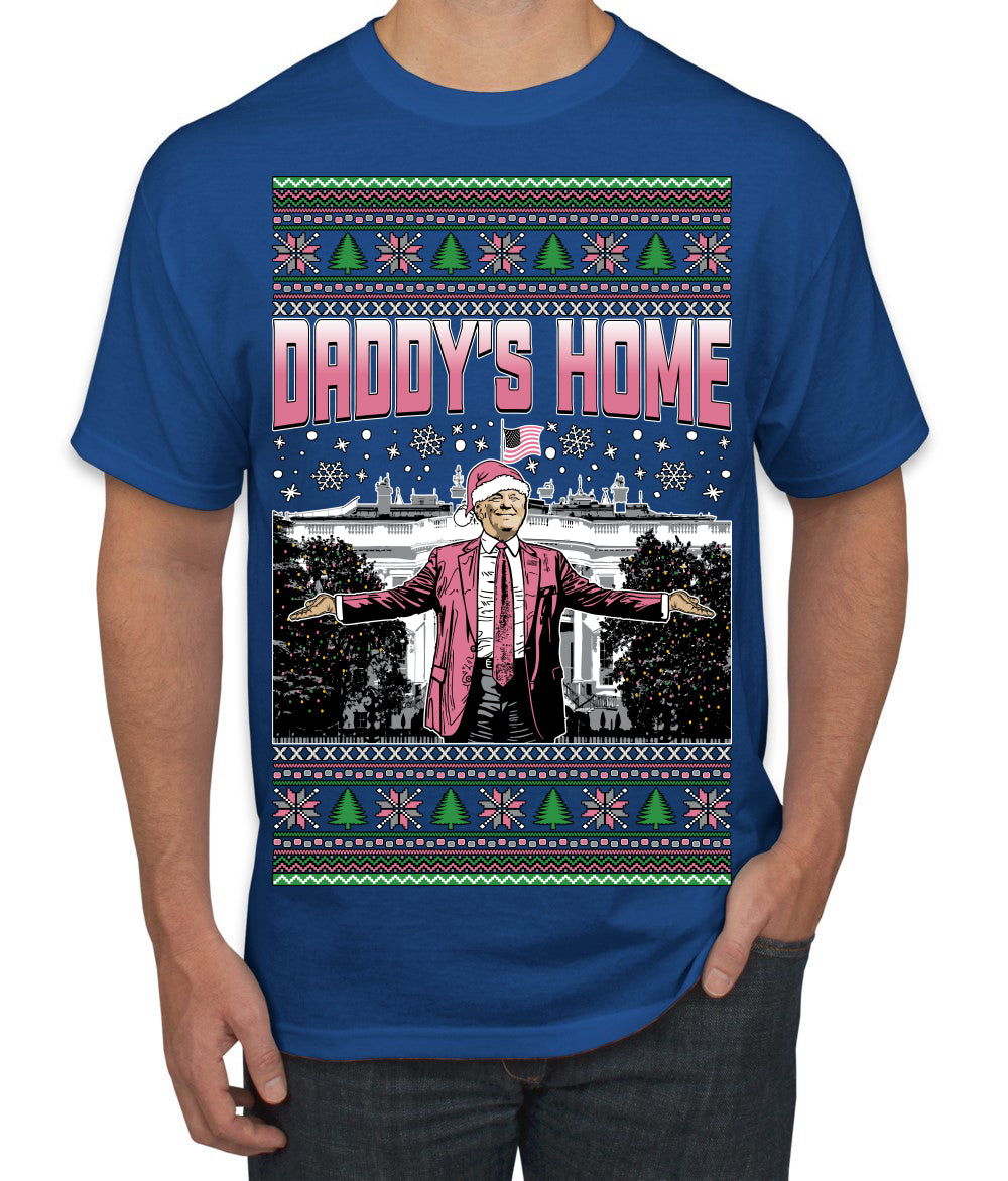 Daddy's Home Pink Suit, I'll Be Home for Christmas | Funny Santa Clause President Donald Trump Ugly Christmas Sweater Men's T-Shirt