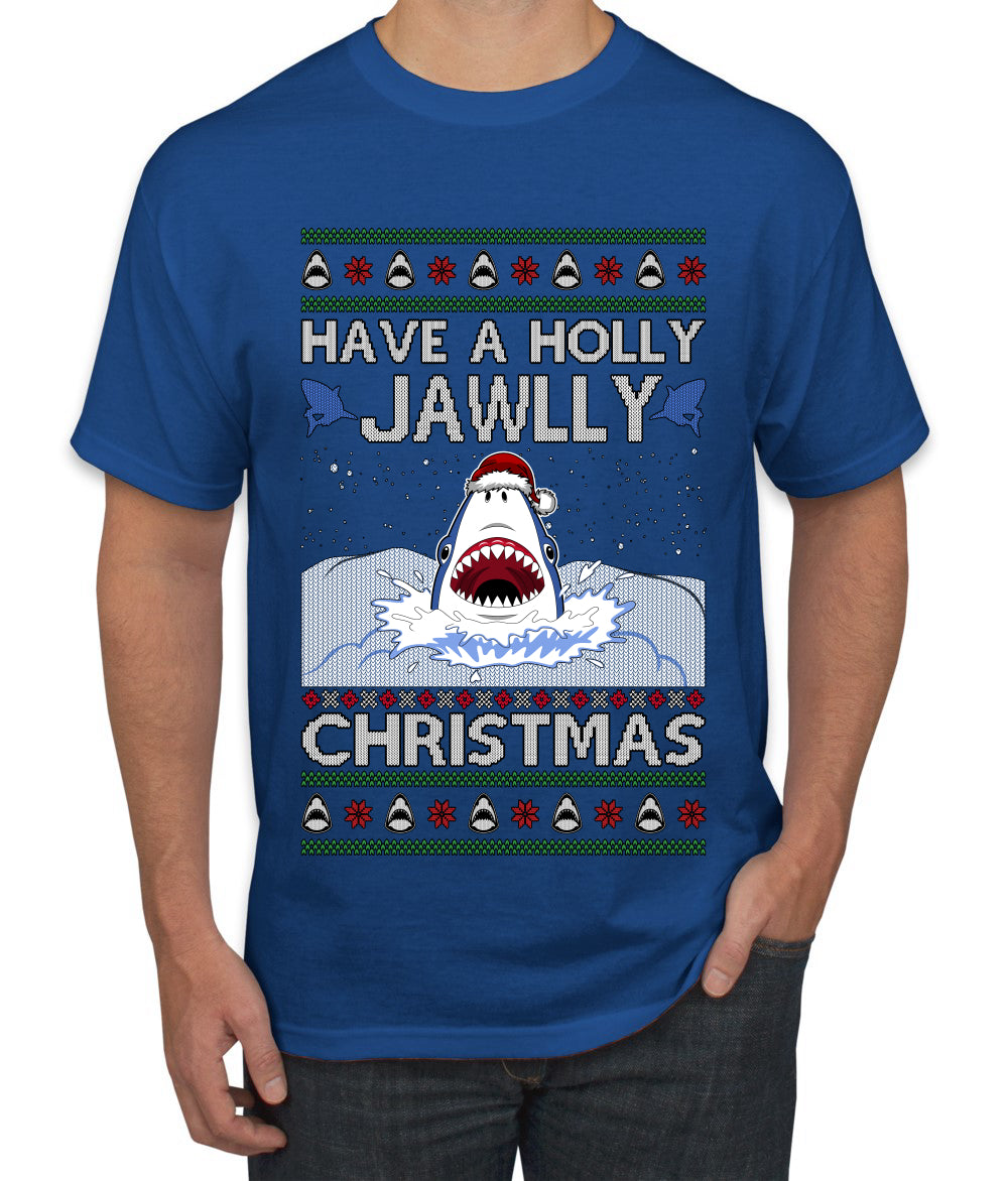 Have a Holly Jawlly Christmas, Cute Shark, Ugly Christmas Sweater Men's T-Shirt