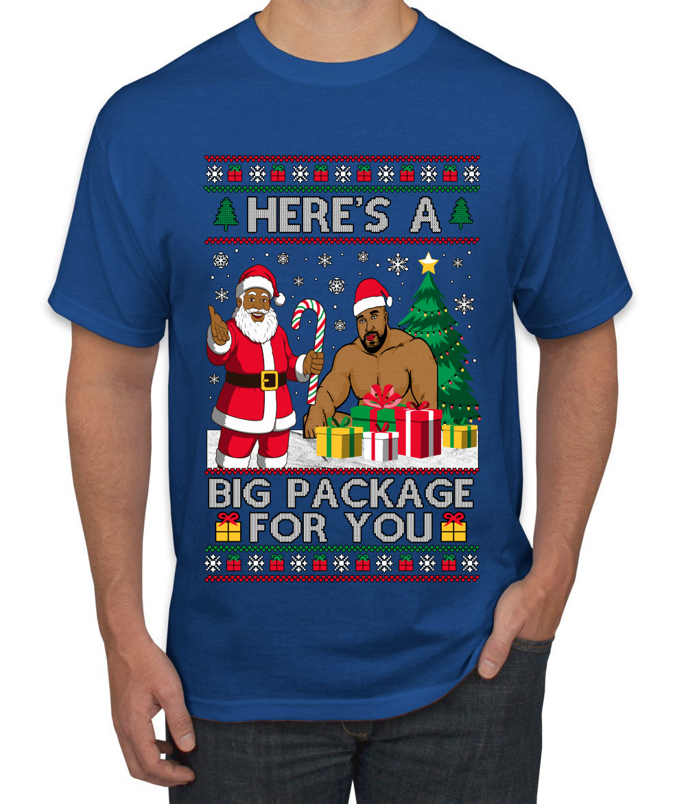 Here's A Big Package For You Black Santa Christmas Sweater, Ugly Christmas Sweater Men's T-Shirt