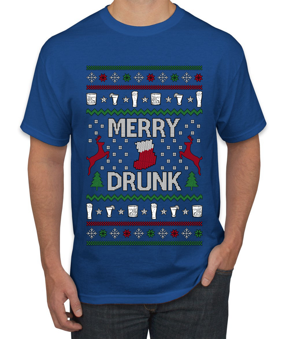 Merry Drunk, Ugly Christmas Sweater Unisex Unisex Men's T-Shirt