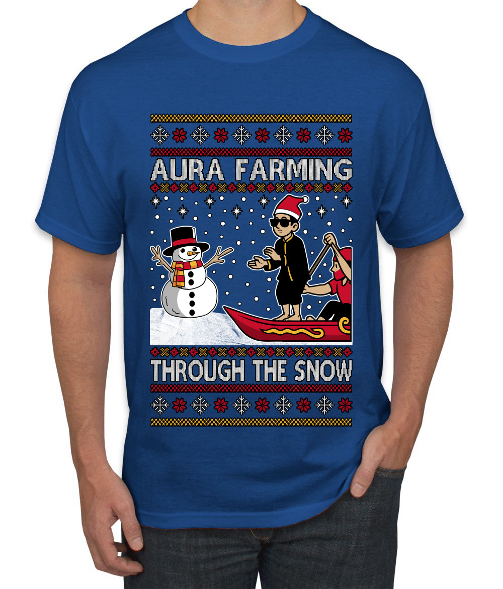 Aura Farming Through The Snow Meme, Ugly Christmas Sweater Unisex Men's T-Shirt