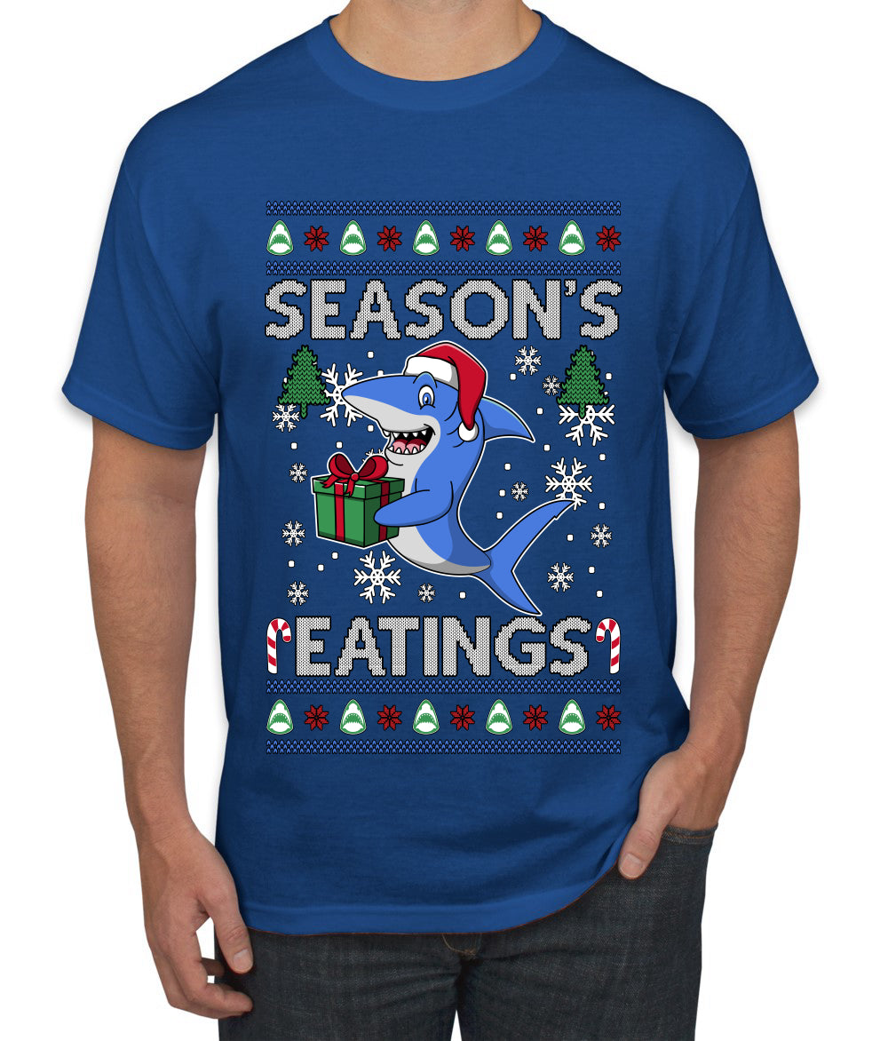 Season's Eatings Shark, Ugly Christmas Sweater Unisex Men's T-Shirt