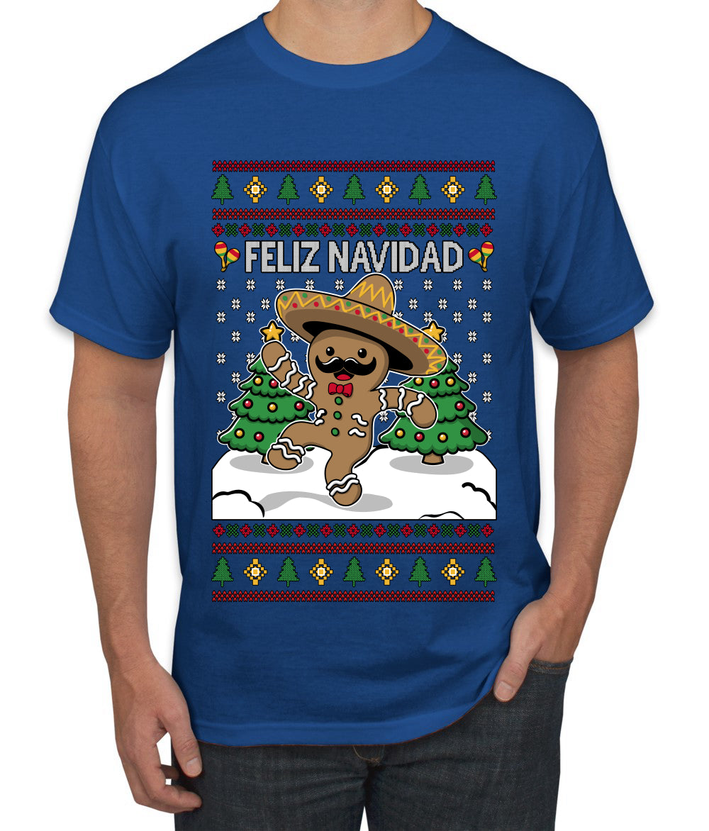 Feliz Navidad Dancing Gingerbread Man, Ugly Christmas Sweater Unisex Men's T-Shirt