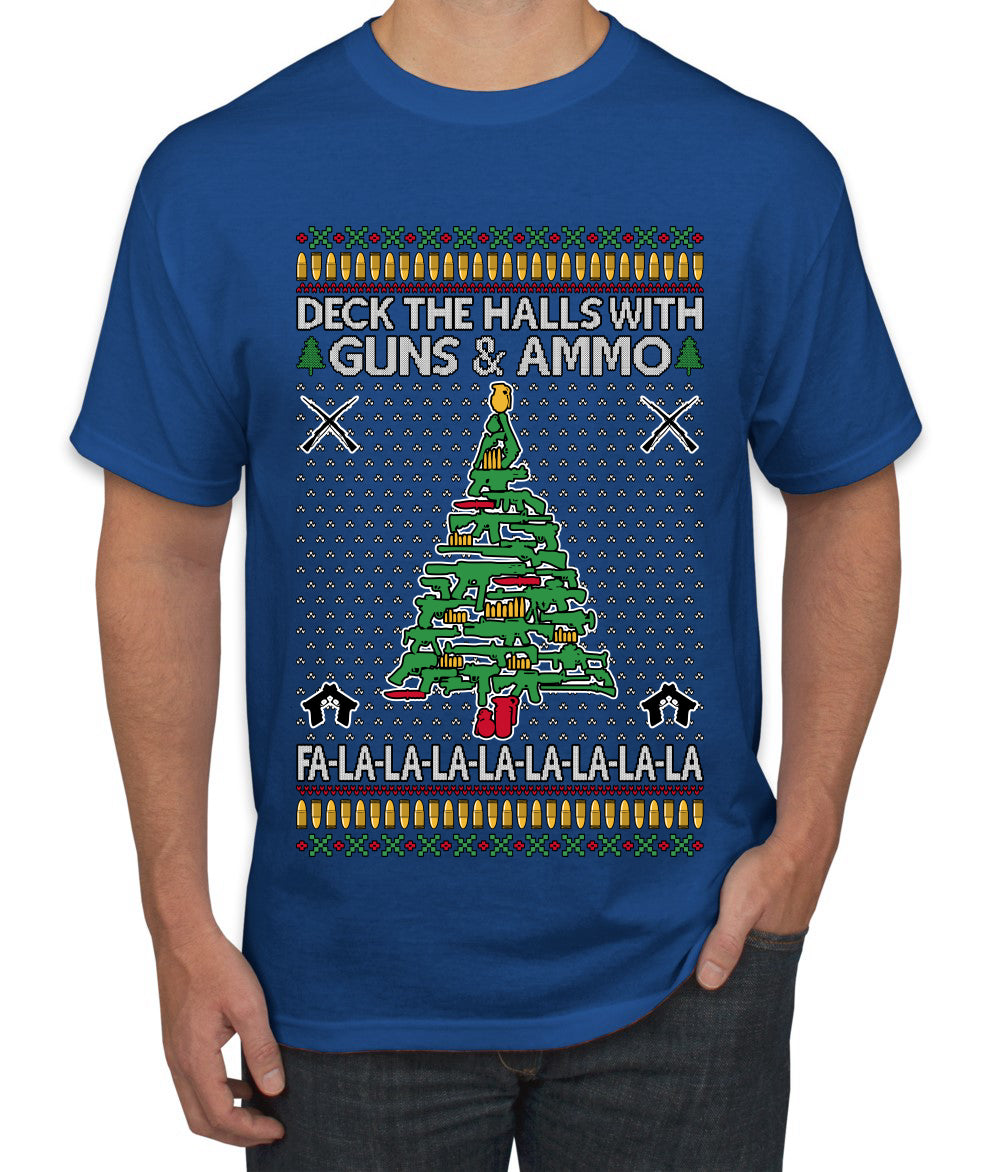 Deck The Halls With Guns & Ammo Fa La La La La, Ugly Christmas Sweater Unisex Men's T-Shirt