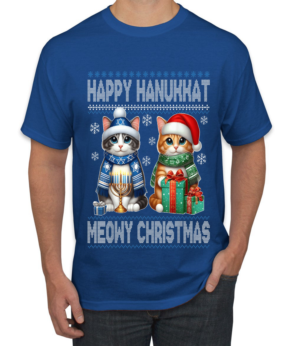 Happy Hanukkat Meowy Christmas, Ugly Christmas Sweater Unisex Men's T-Shirt