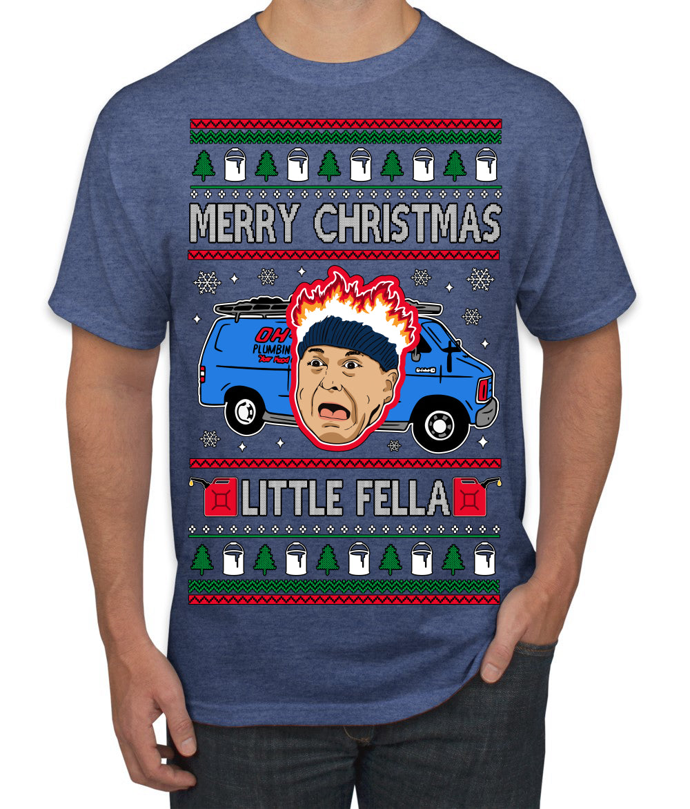 Merry Christmas Little Fella Funny 90s Harry Movie Quote Ugly Christmas Sweater Men's T-Shirt