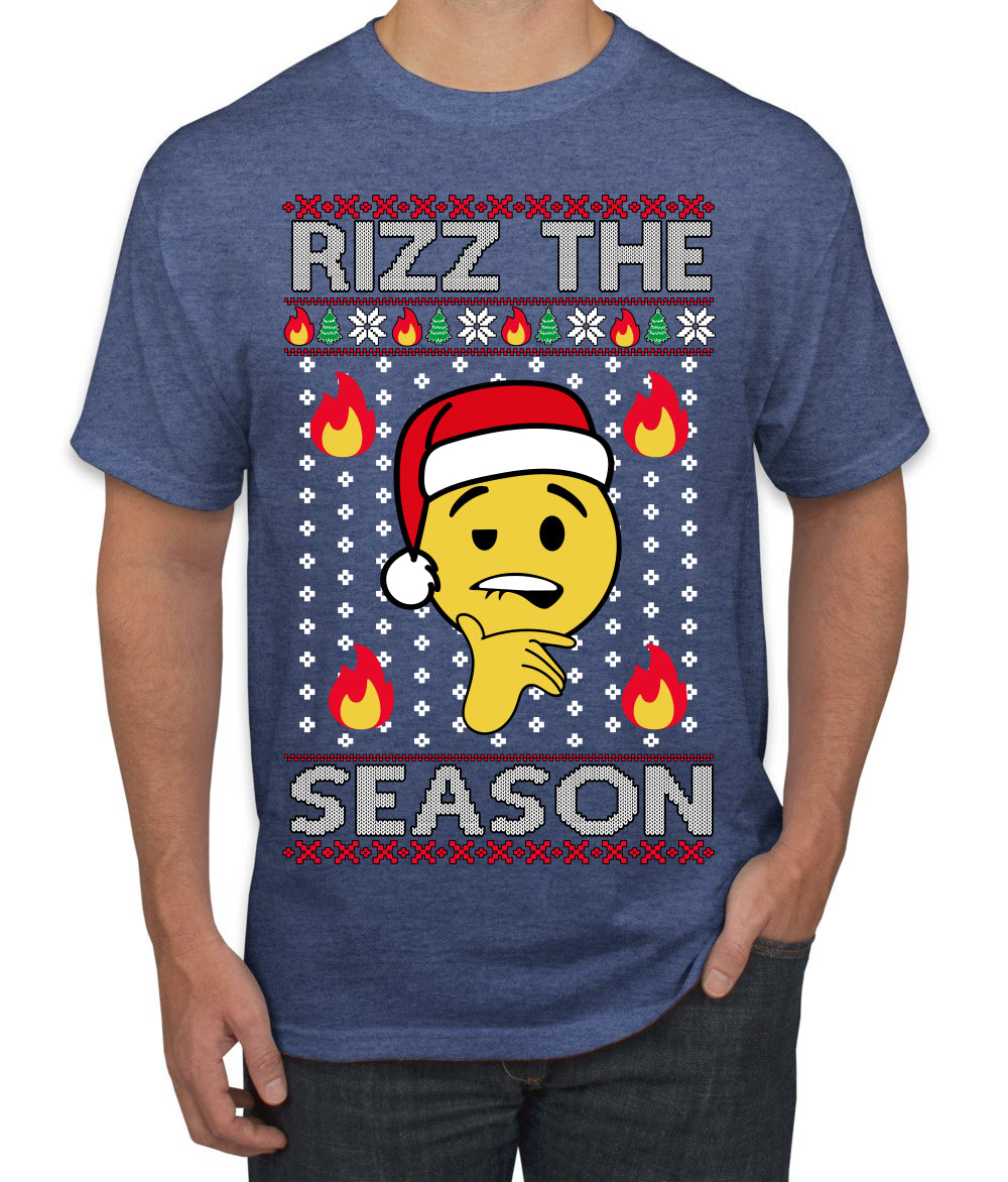 Rizz the Season Viral Internet Fire Emoji Face Meme Ugly Christmas Sweater Men's T-Shirt
