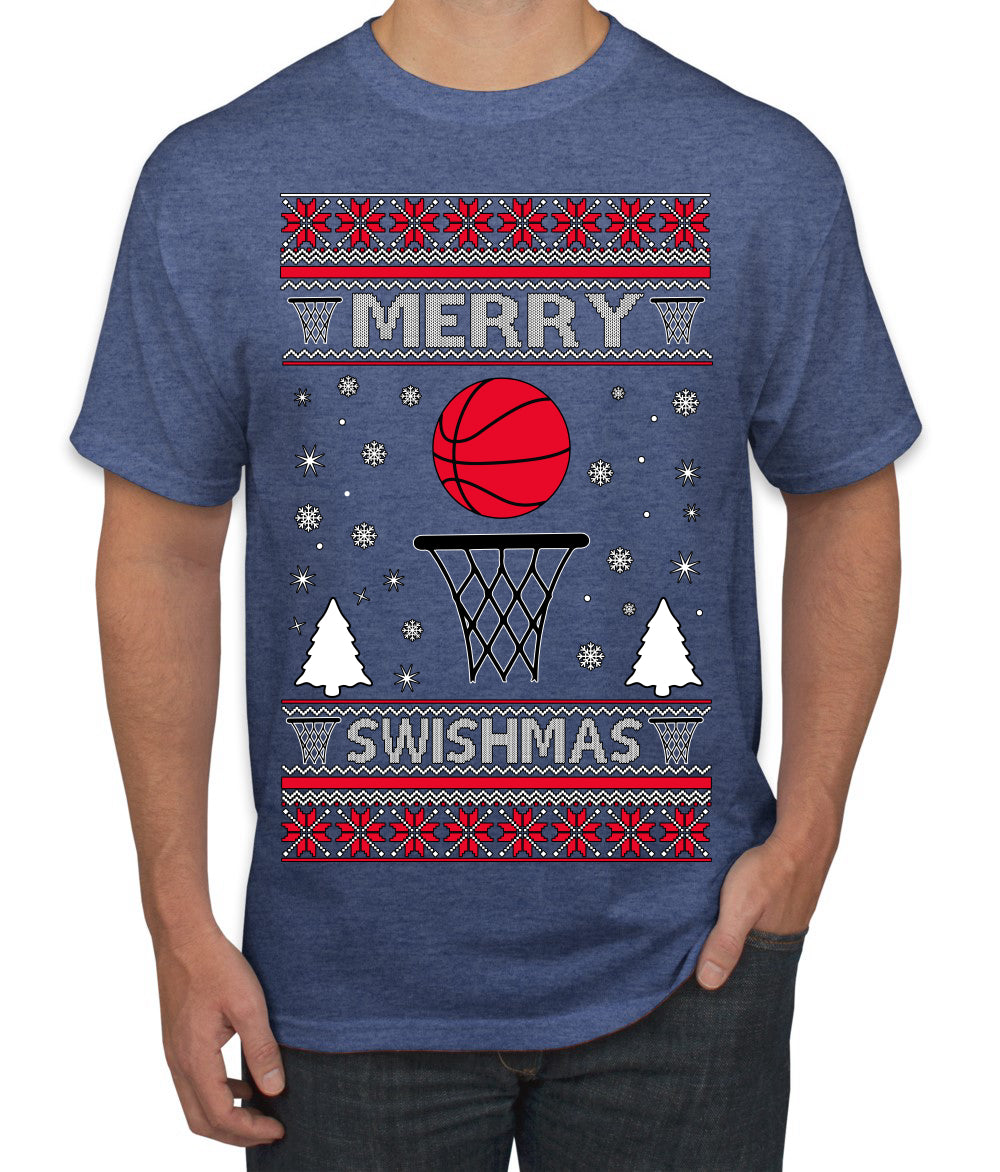 Merry Swishmas Basketball Sports Ugly Christmas Sweater Men's T-Shirt