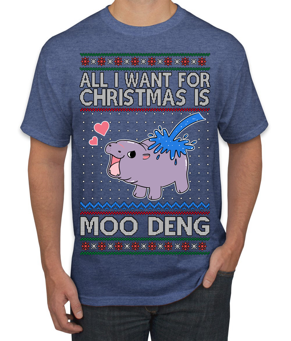 All I Want for Christmas is Moo Deng Cute Pygmy Hippo Ugly Christmas Sweater Men's T-Shirt
