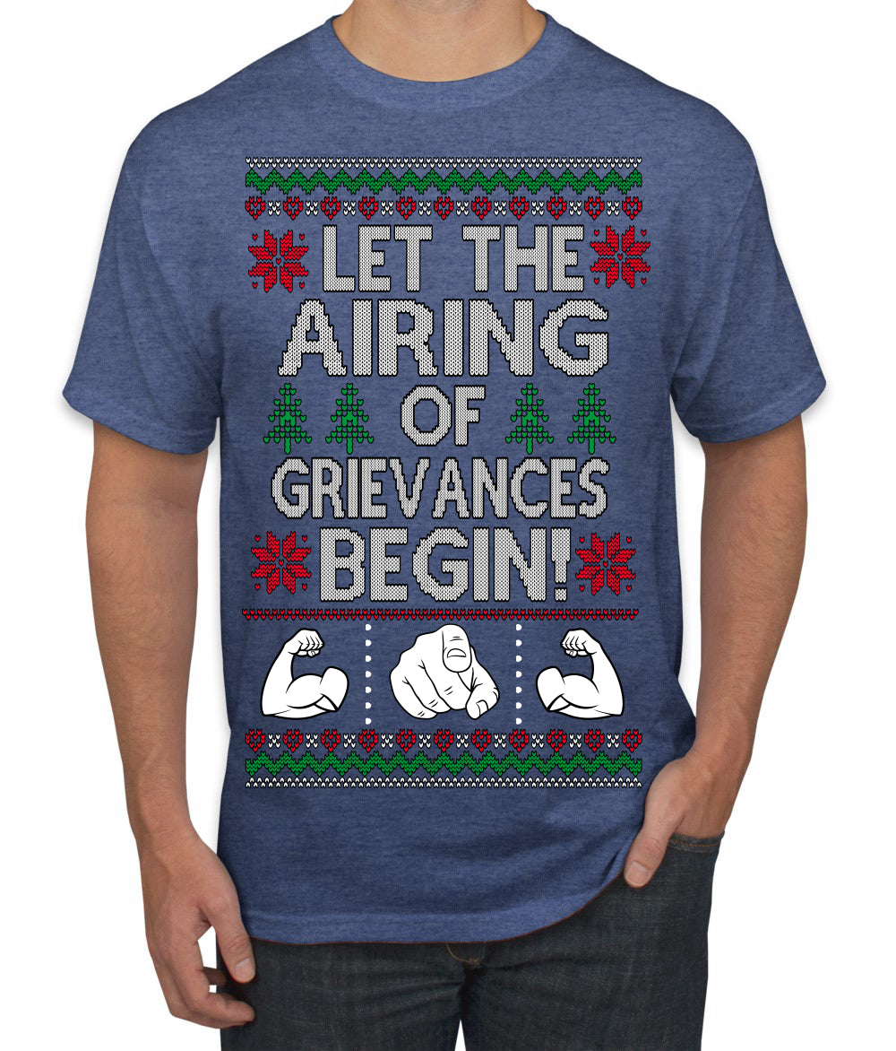 Let the Airing of Grievances Begin Funny TV Sitcom Festivus Ugly Christmas Sweater Men's T-Shirt