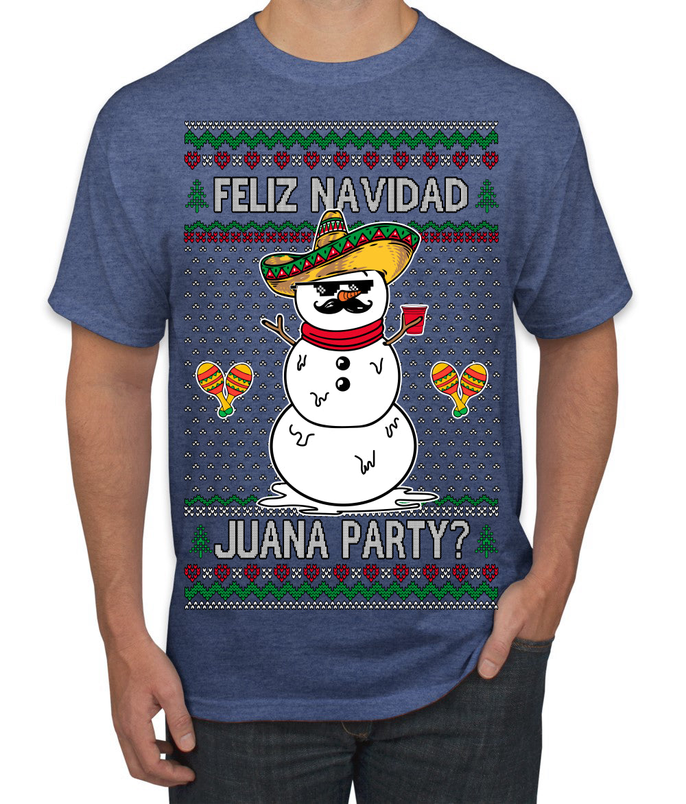 Feliz Navidad Juana Party Funny Spanish Drinking Cerveza Ugly Christmas Sweater Men's T-Shirt