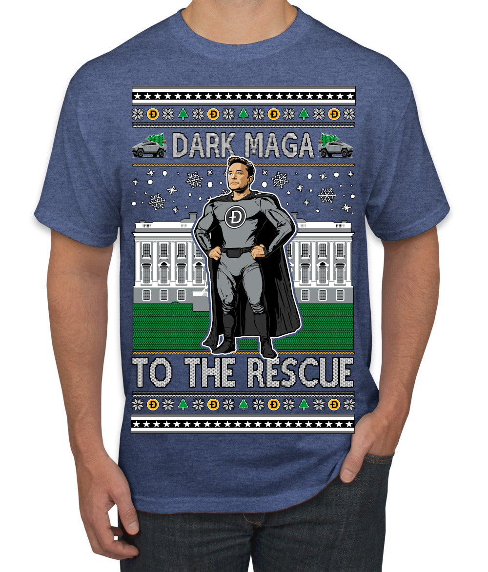 Dark MAGA to the Rescue Elon Superhero Doge Crypto Ugly Christmas Sweater Men's T-Shirt