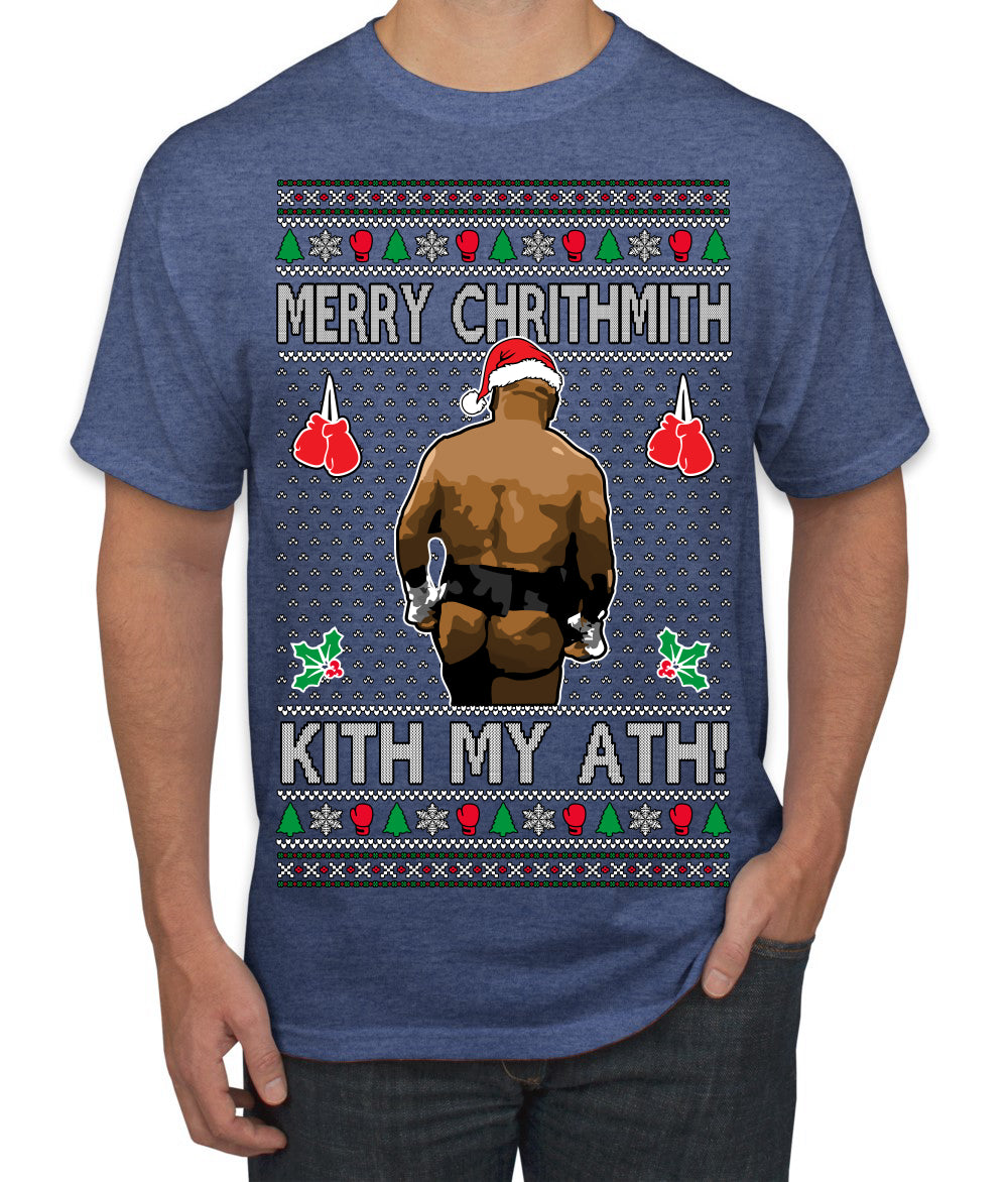 Merry Chrithmith Kith My Ath, Butt Viral Kiss My Ass Boxing Fight Meme Ugly Christmas Sweater Men's T-Shirt