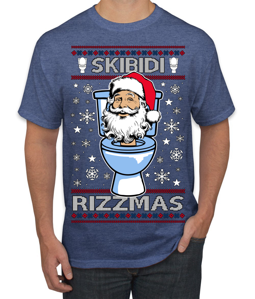 Skibidi Rizzmas Funny Toilet Video Viral Brain Rot Meme, Gen Z Alpha Slang Brainrot Memes Ugly Christmas Sweater Men's T-Shirt