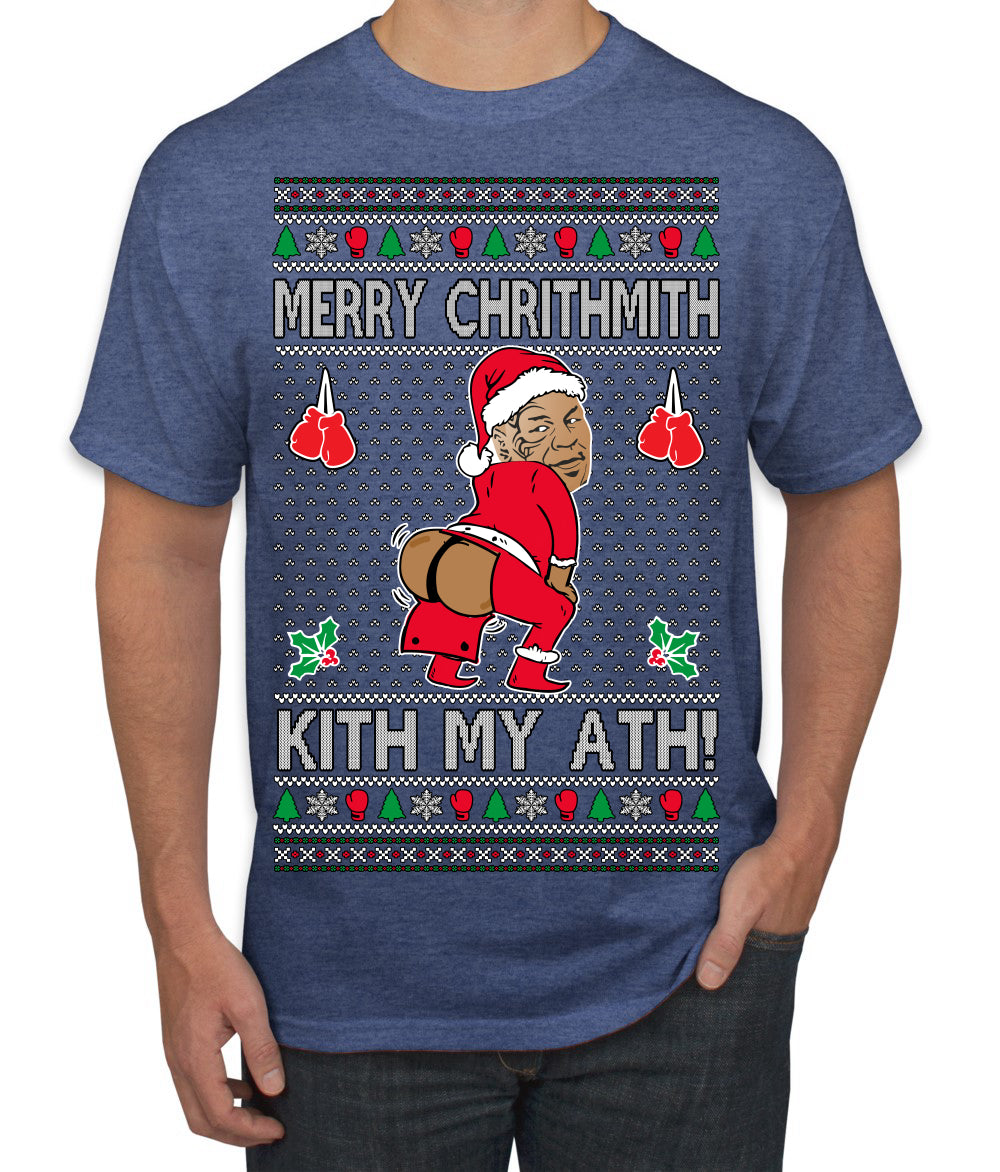 Merry Chrithmith Kith My Ath, Funny Butt Dancing, Viral Kiss My Ass Boxing Fight Meme, Men Women Ugly Christmas Sweater Men's T-Shirt