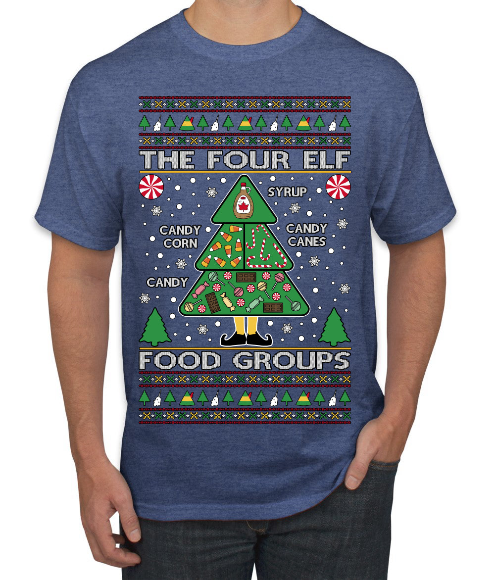 The Four Elf Food Groups Candy Canes Syrup Funny Ugly Christmas Sweater Men's T-Shirt