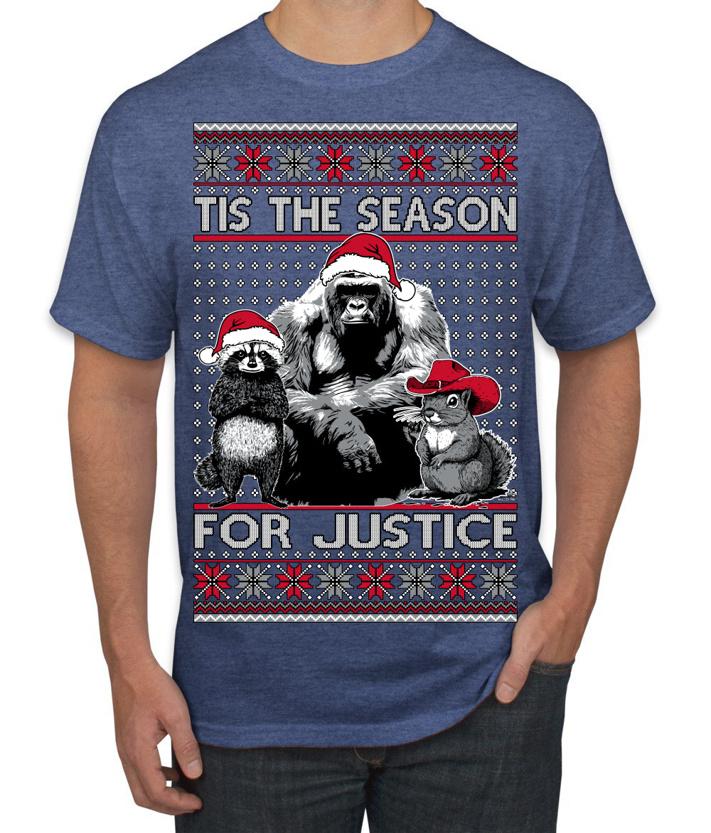 Tis the Season For Justice Harambe Peanut Fred Raccoon Ugly Christmas Sweater Men's T-Shirt