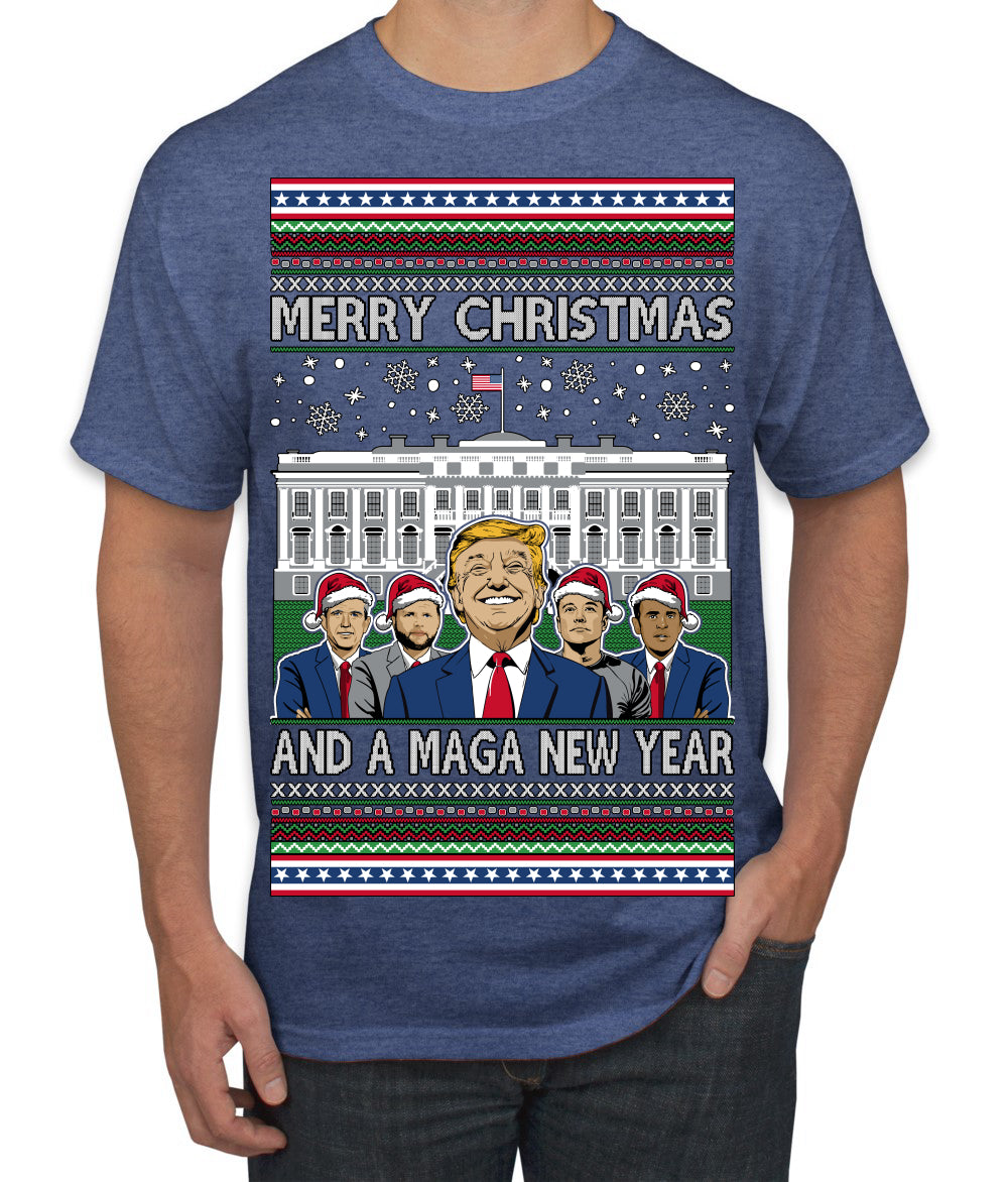Merry Christmas and a MAGA New Year 2025 Ugly Christmas Sweater Men's T-Shirt