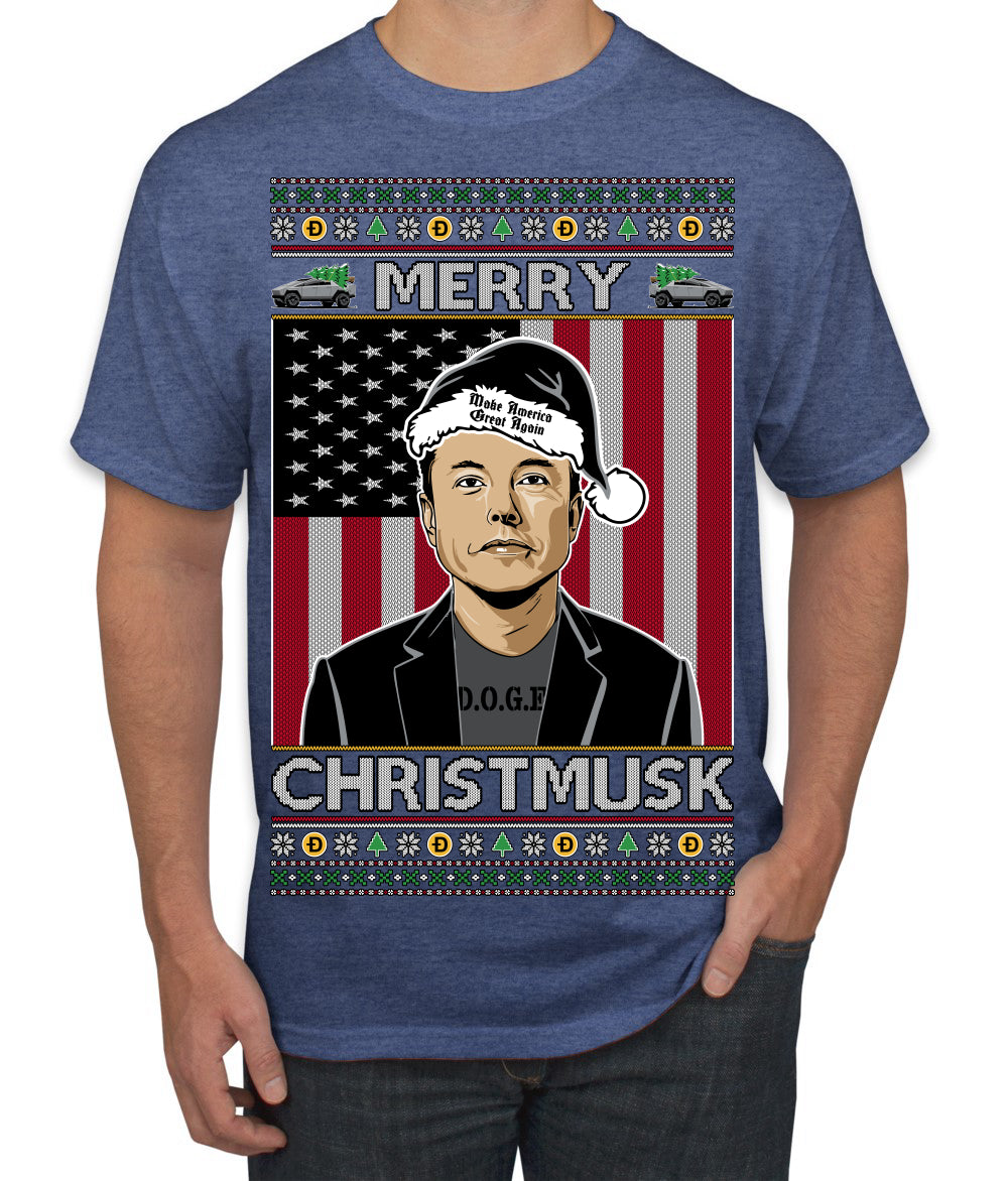 Merry Christmusk Funny Dark MAGA Santa Elon Doge Meme Ugly Christmas Sweater Men's T-Shirt