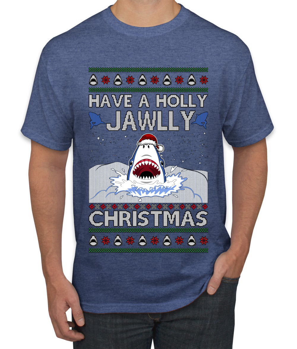 Have a Holly Jawlly Christmas, Cute Shark, Ugly Christmas Sweater Men's T-Shirt