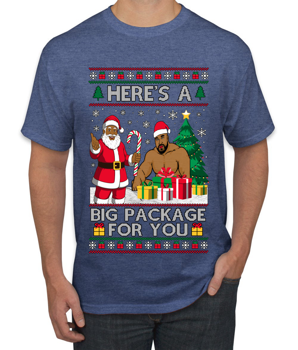 Here's A Big Package For You Black Santa Christmas Sweater, Ugly Christmas Sweater Men's T-Shirt