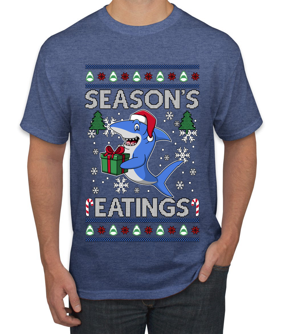 Season's Eatings Shark, Ugly Christmas Sweater Unisex Men's T-Shirt