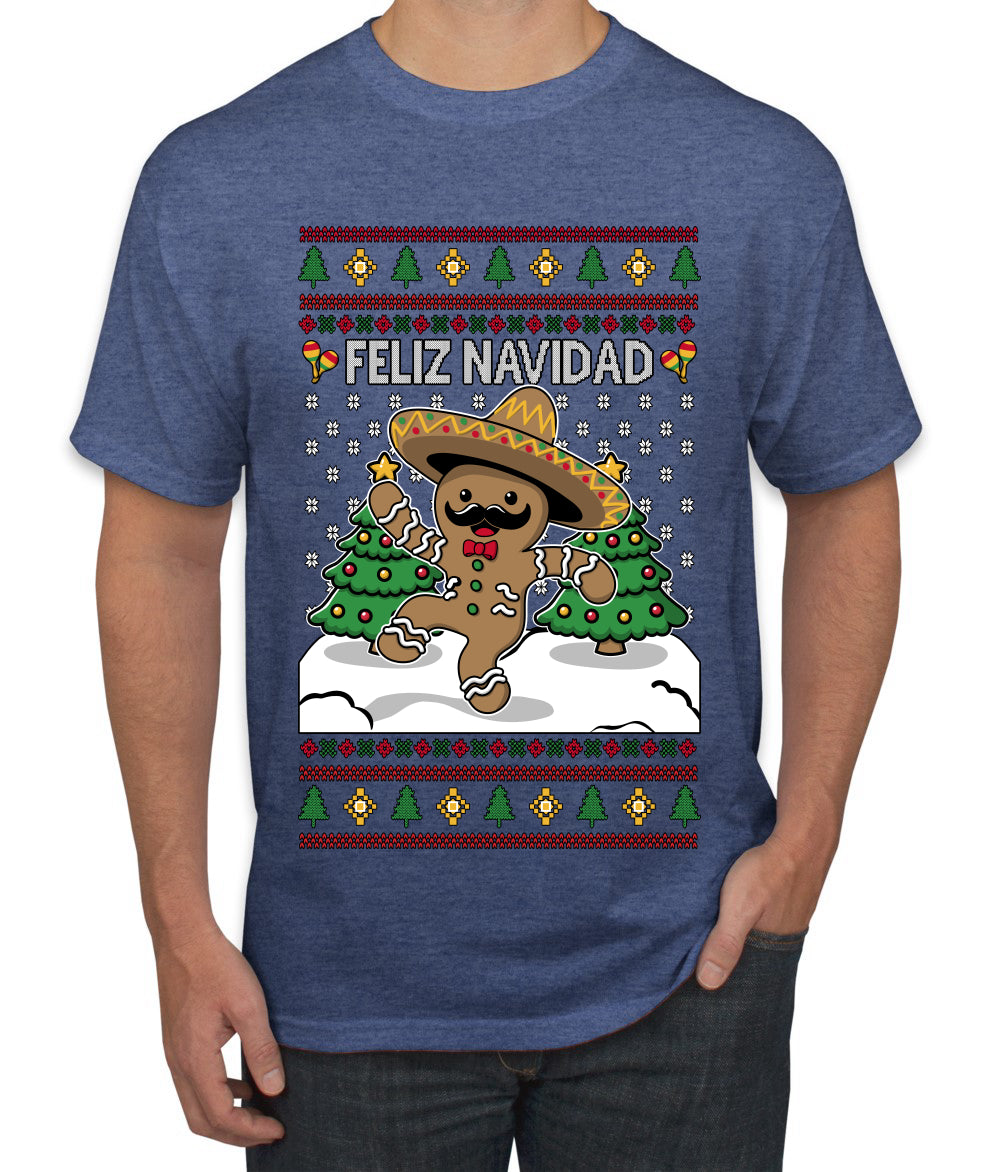 Feliz Navidad Dancing Gingerbread Man, Ugly Christmas Sweater Unisex Men's T-Shirt