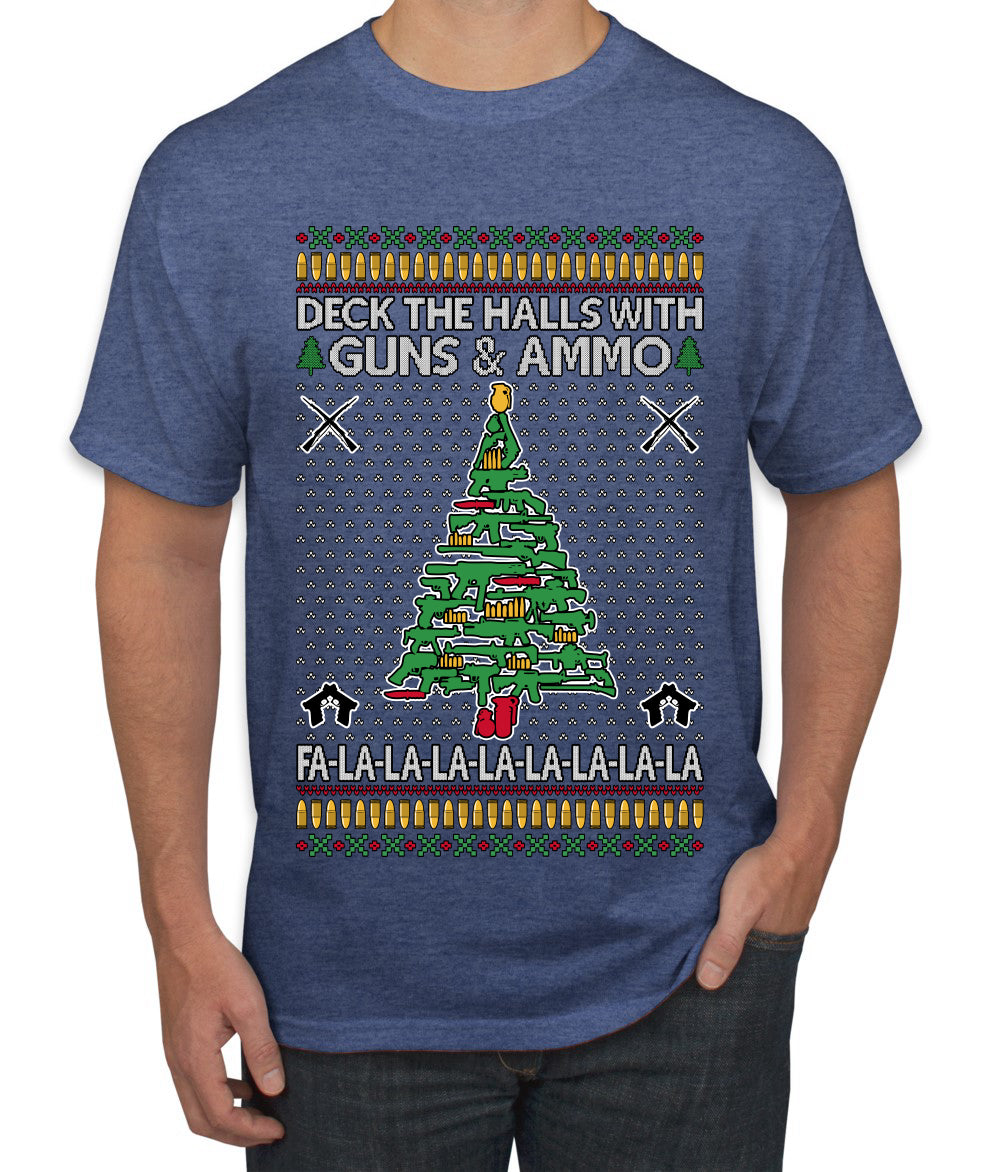 Deck The Halls With Guns & Ammo Fa La La La La, Ugly Christmas Sweater Unisex Men's T-Shirt
