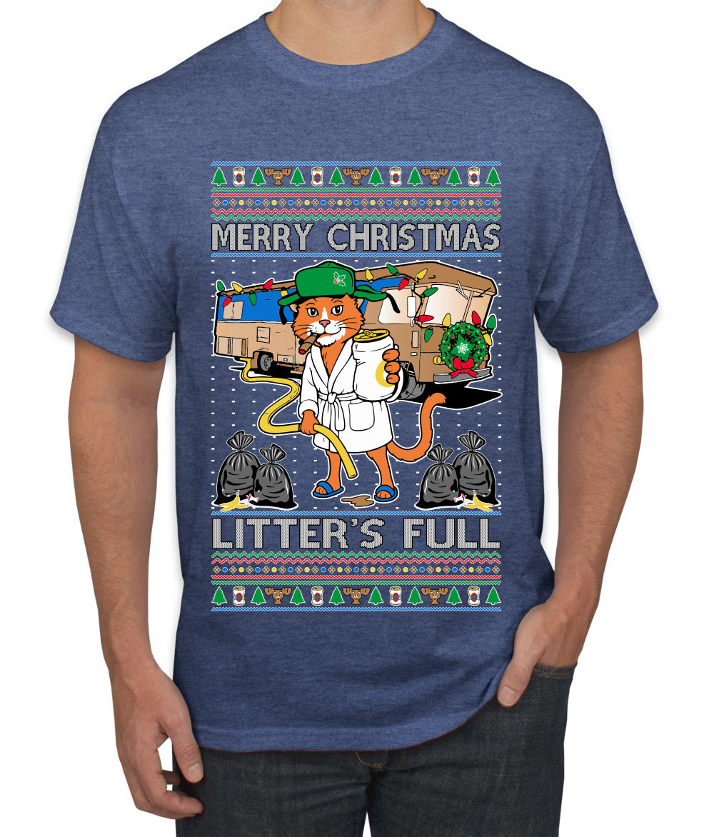 Litters Full Cat, Ugly Christmas Sweater Unisex Men's T-Shirt