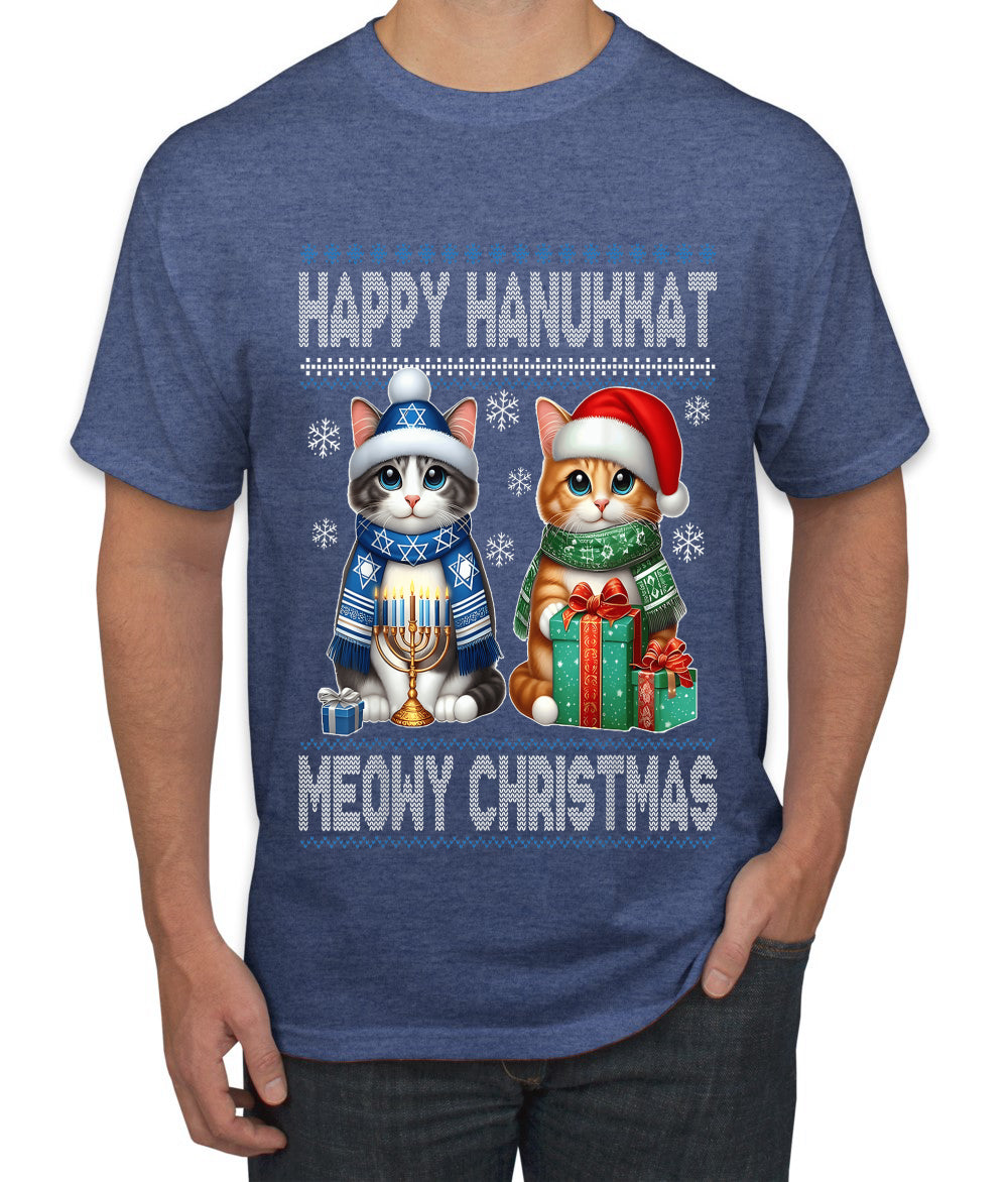 Happy Hanukkat Meowy Christmas, Ugly Christmas Sweater Unisex Men's T-Shirt