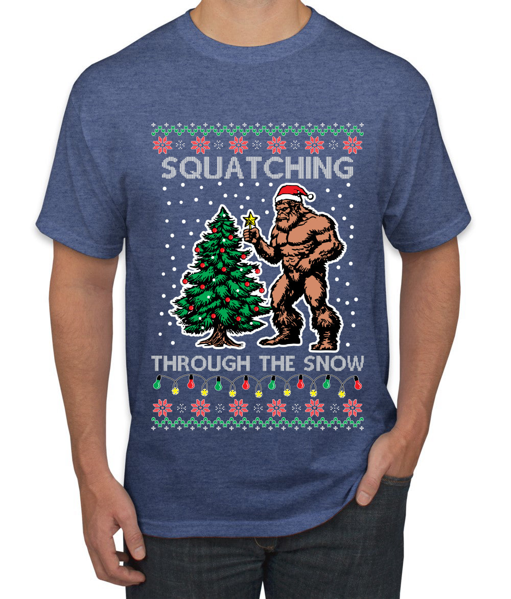 Squatching Through The Snow Bigfoot, Ugly Christmas Sweater Unisex Men's T-Shirt