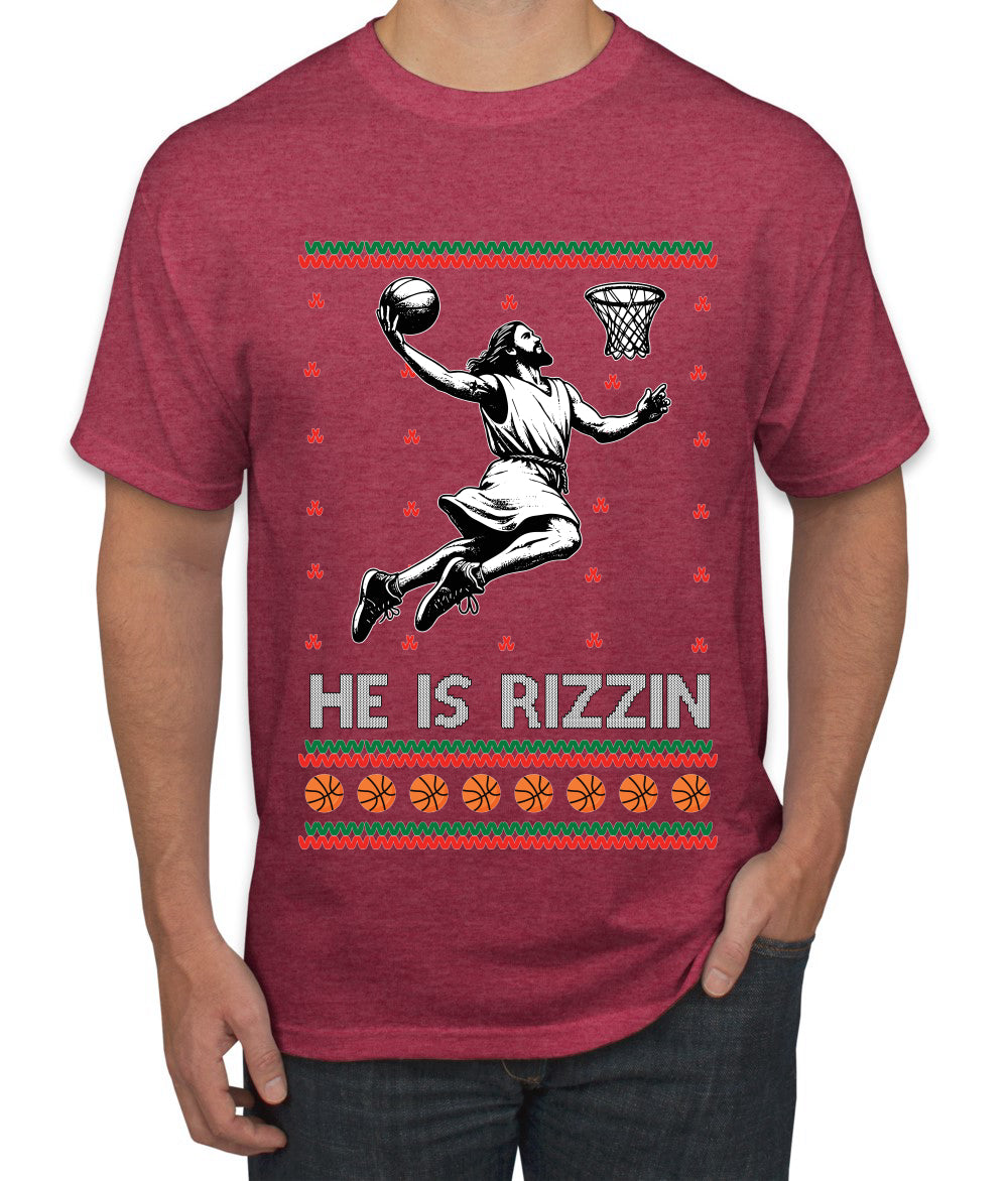 He Is Rizzin, Ugly Christmas Sweater Unisex Men's T-Shirt