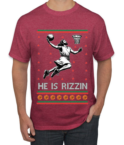 He Is Rizzin, Ugly Christmas Sweater Unisex Men's T-Shirt