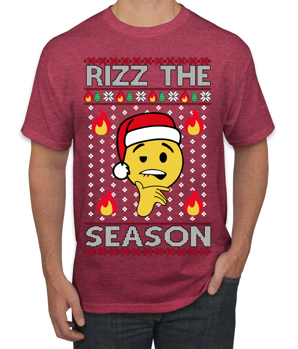 Rizz the Season Viral Internet Fire Emoji Face Meme Ugly Christmas Sweater Men's T-Shirt
