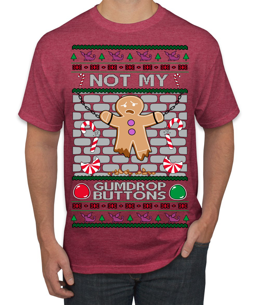 Not My Gumdrop Buttons Funny Classic Movie Quote Ugly Christmas Sweater Men's T-Shirt