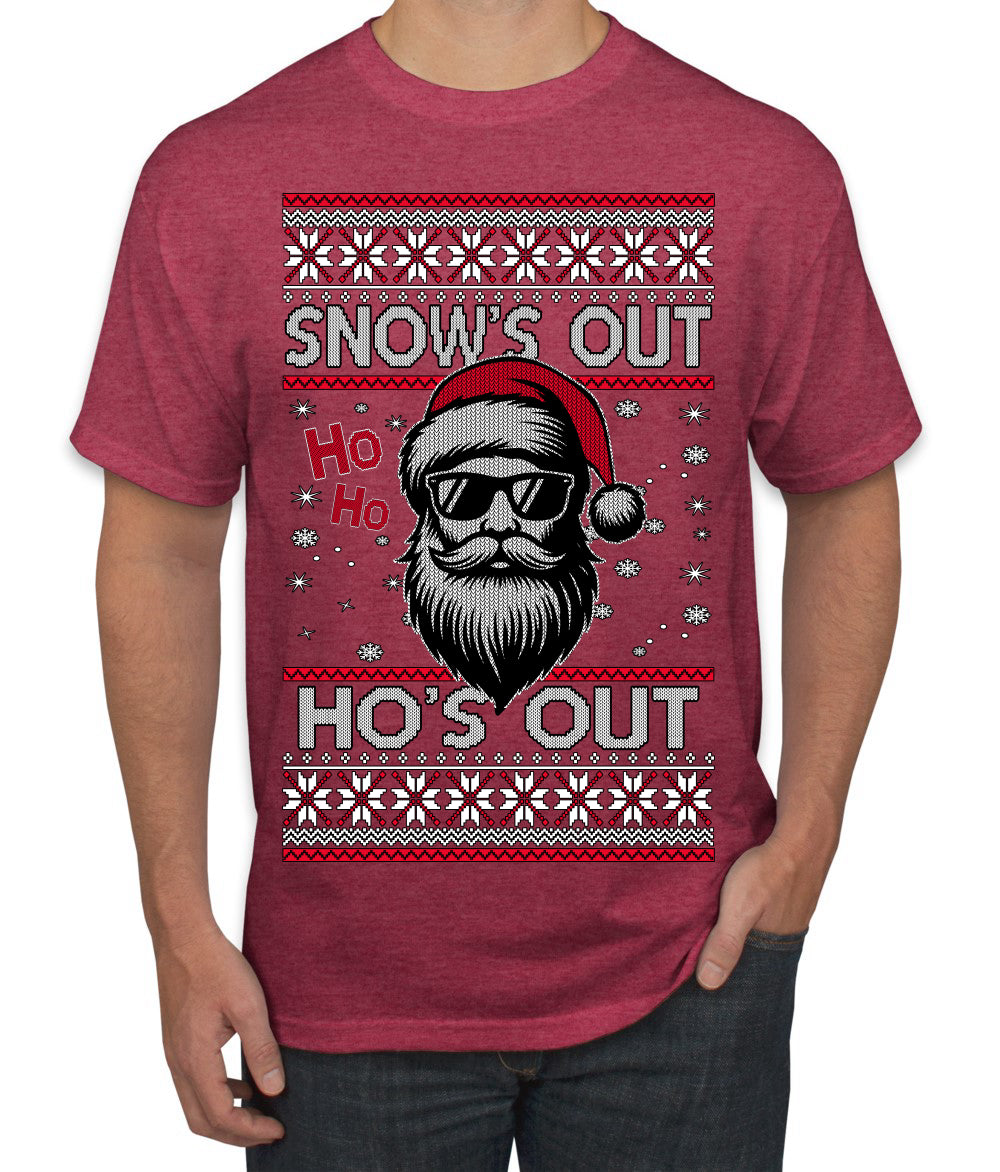 Snow's Out Hos Out | Funny Santa Claus Ugly Christmas Sweater Men's T-Shirt