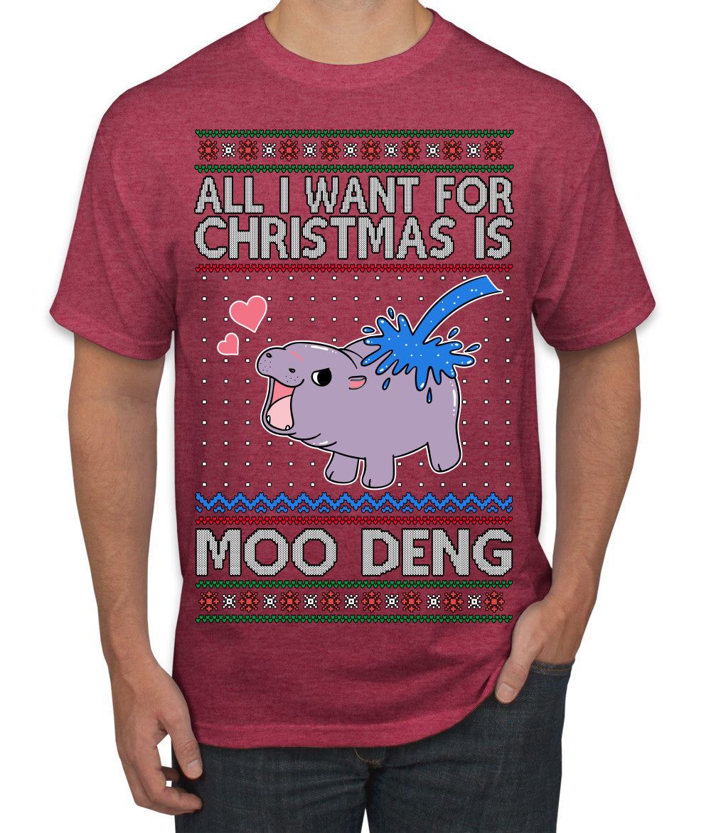 All I Want for Christmas is Moo Deng Cute Pygmy Hippo Ugly Christmas Sweater Men's T-Shirt