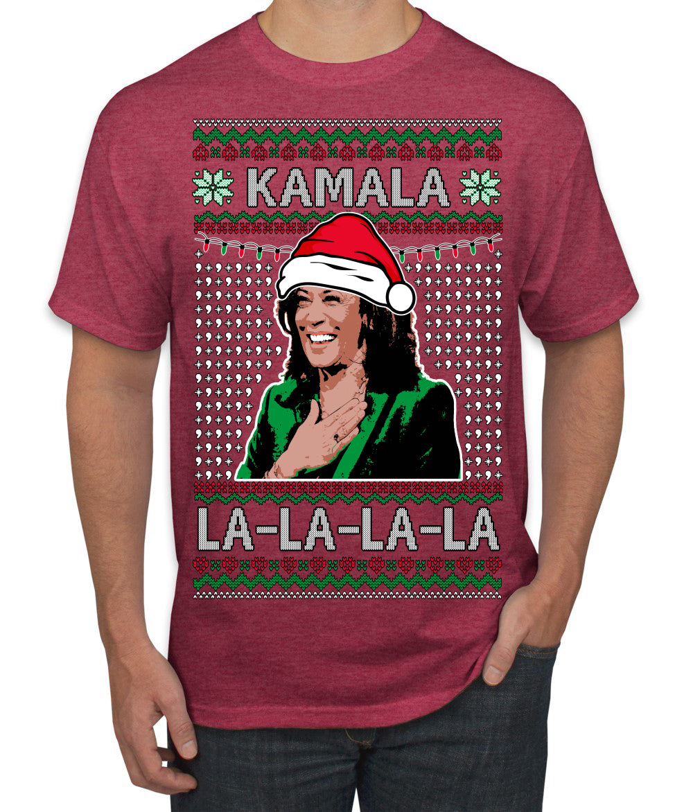 Kamala La La Funny Santa Hat Classic Xmas Song Carol Ugly Christmas Sweater Men's T-Shirt