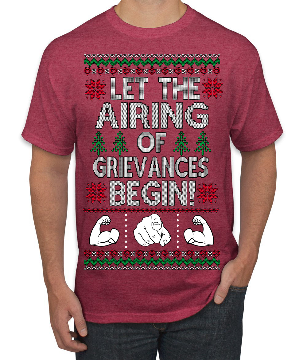 Let the Airing of Grievances Begin Funny TV Sitcom Festivus Ugly Christmas Sweater Men's T-Shirt