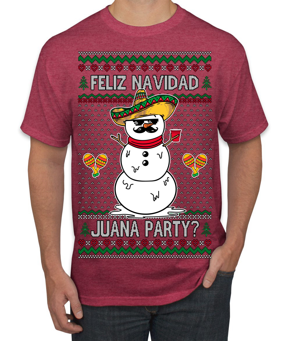 Feliz Navidad Juana Party Funny Spanish Drinking Cerveza Ugly Christmas Sweater Men's T-Shirt