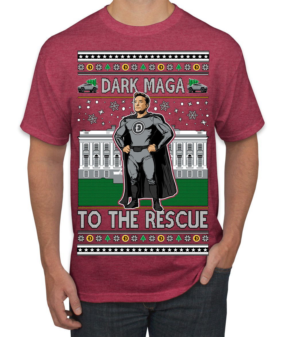Dark MAGA to the Rescue Elon Superhero Doge Crypto Ugly Christmas Sweater Men's T-Shirt