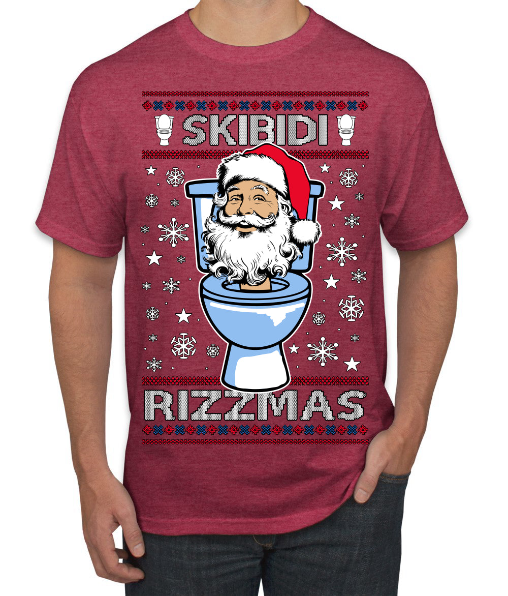Skibidi Rizzmas Funny Toilet Video Viral Brain Rot Meme, Gen Z Alpha Slang Brainrot Memes Ugly Christmas Sweater Men's T-Shirt