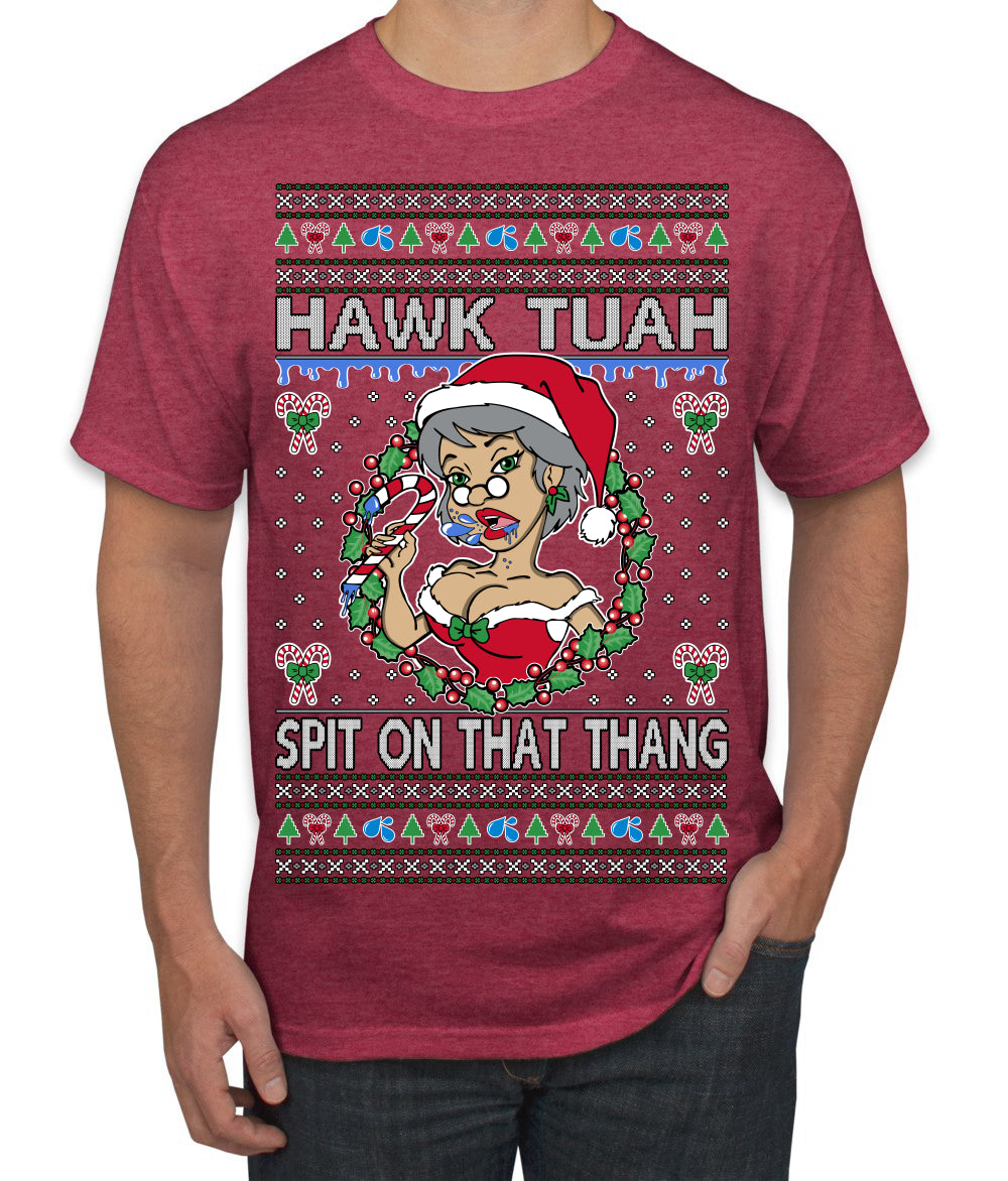Hawk Tuah Spit On That Thang Mrs Claus Funny Meme Ugly Christmas Sweater Men's T-Shirt