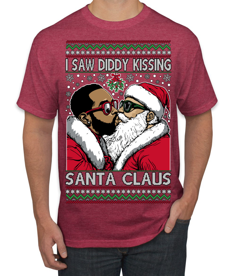 I Saw Diddy Kissing Santa Claus Funny Viral Music Meme Ugly Christmas Sweater Men's T-Shirt
