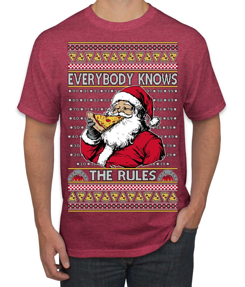 Everybody Knows the Rules Funny Santa Claus Pizza Score Ugly Christmas Sweater Men's T-Shirt