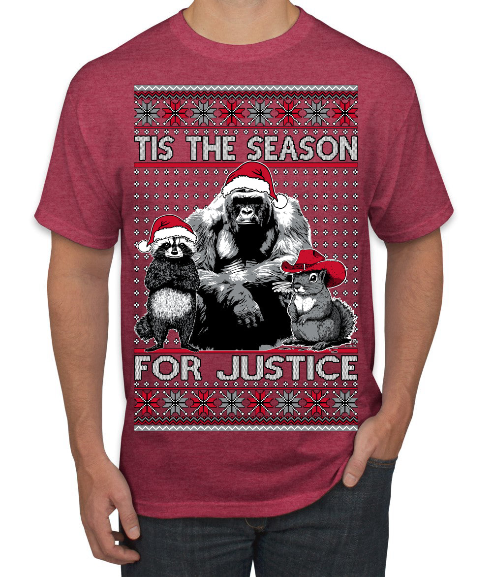 Tis the Season For Justice Harambe Peanut Fred Raccoon Ugly Christmas Sweater Men's T-Shirt