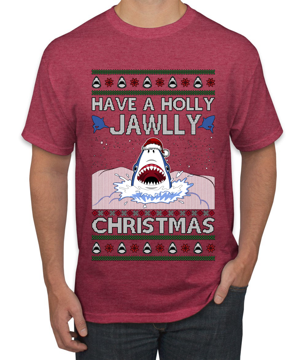 Have a Holly Jawlly Christmas, Cute Shark, Ugly Christmas Sweater Men's T-Shirt
