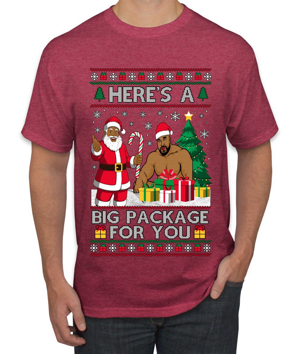 Here's A Big Package For You Black Santa Christmas Sweater, Ugly Christmas Sweater Men's T-Shirt